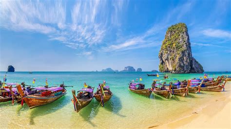 Thailand Country In Asia The Exotic Island Of Phuket Beach Sand Boat