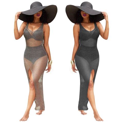 2018 New Women Knitting Net Mesh Bikini Cover Up Backless Beachwear