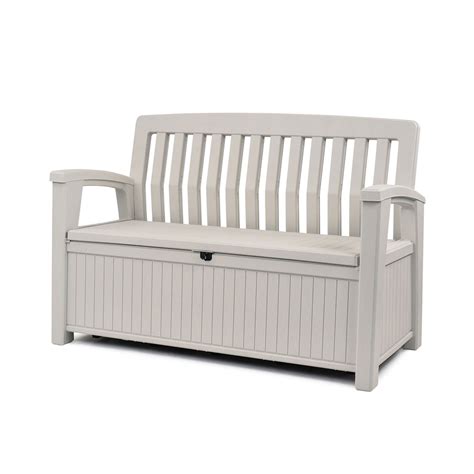 Keter 60 Gallon Storage Bench Chair Deck Box For Outdoor Patio And