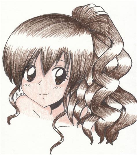 Simple Drawing Of Curly Haired Girl Anime Girl With