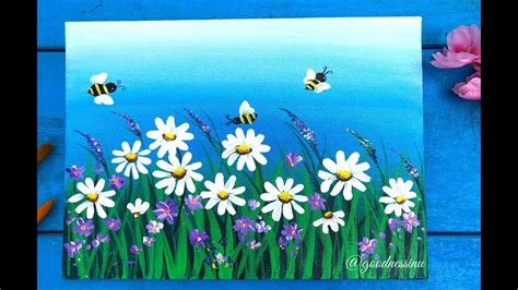 How do you paint with acrylics for beginners? Quick & Easy Daisy Flower Garden Painting For Beginners ...