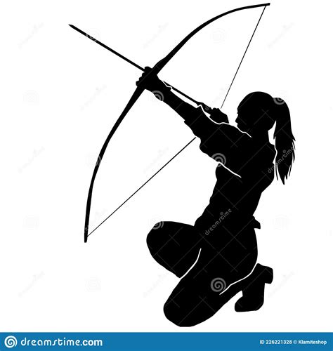Silhouette Of Native Indian Female Archer Warrior In Action Stock