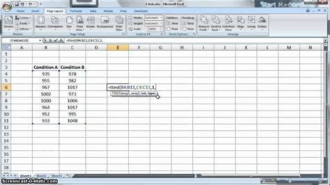 T Test In Microsoft Excel Youtube