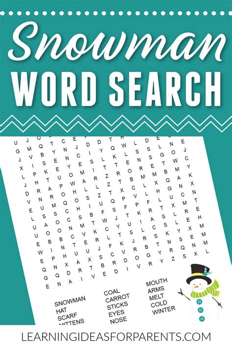Free Printable Snowman Word Search For Kids In 2021 Printable Snowman