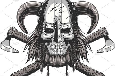 Viking Skull In Helmet Illustrations Creative Market