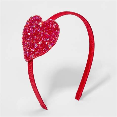 Girls Glitter Heart Headband Cat And Jack Red New With Tags