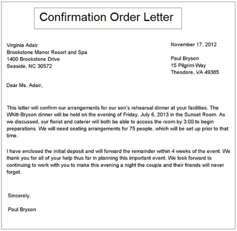 3 order confirmation letter samples free printable word and pdf