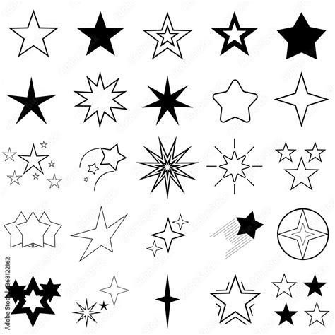 Set Of Black Line Star Icon Line Icons Collection For Web Apps And