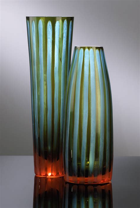 Small Stripe Chiseled Blue Glass Vase by Cyan Design (Each Vase is Sold