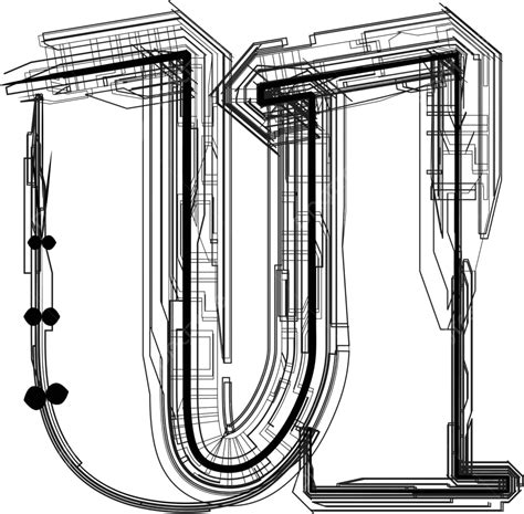 Technological Font Letter U Typography Typographic Calligraphy Vector