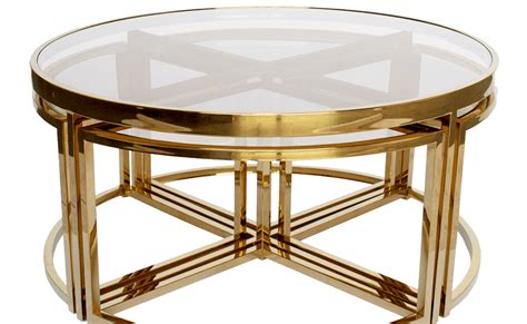 New Geometric Glass Nesting Coffee Tables In Gold / Modern Bohemian ...