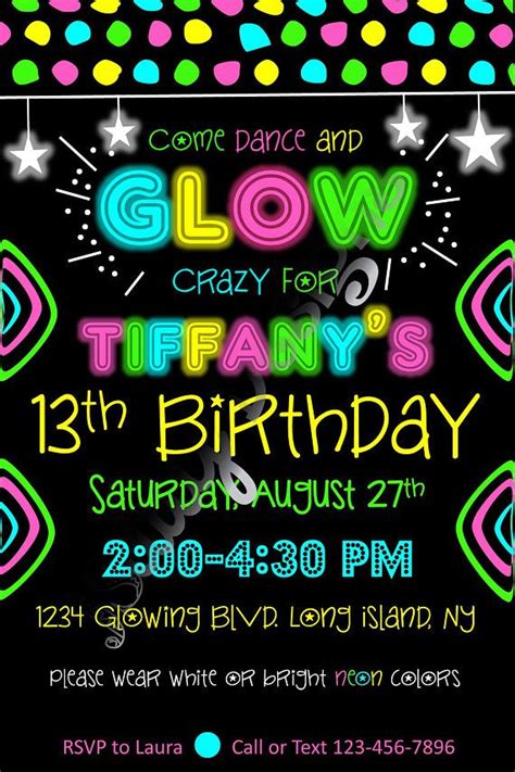 Glow In The Dark Dance Birthday Party Invitation Etsy In 2021 Dance