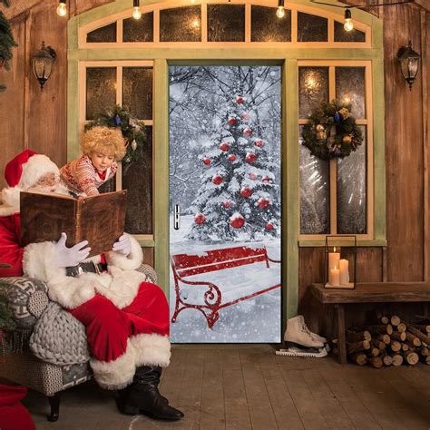 Merry Christmas Snow Christmas Tree Wall Art Removable Home Window Wall