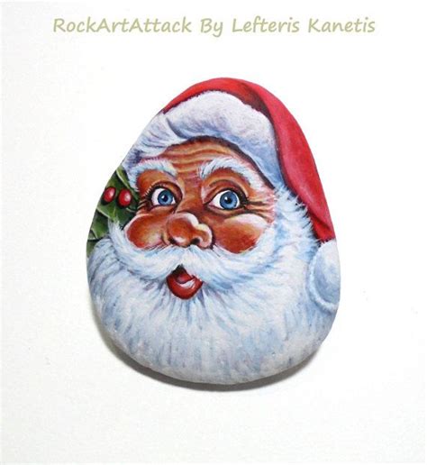 Santa Claus Hand Painted Stone Face Rock By Rockartattack On Etsy