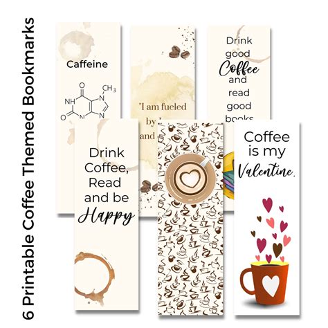 6 Coffee Themed Printable Bookmarks