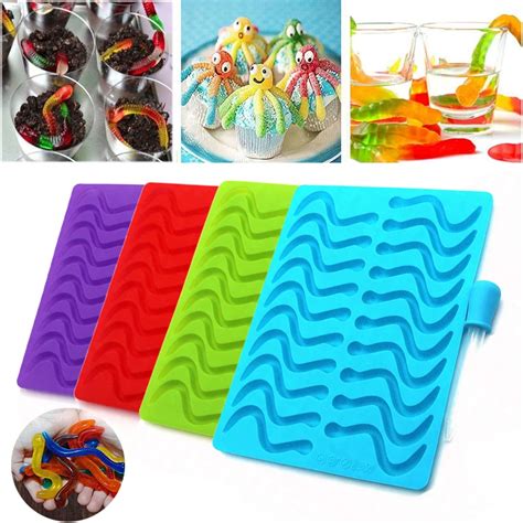 Jx Lclyl Silicone Bar Ice Tray Jelly Mold Worms Snake Chocolate Candy Gummy Maker Mold In Cake