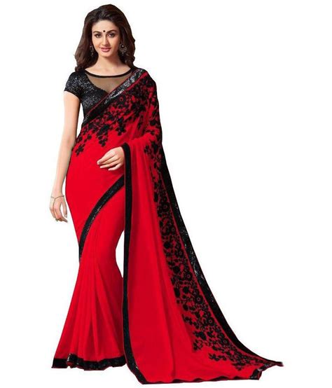 Onlinefayda Red And Brown Georgette Saree Buy Onlinefayda Red And