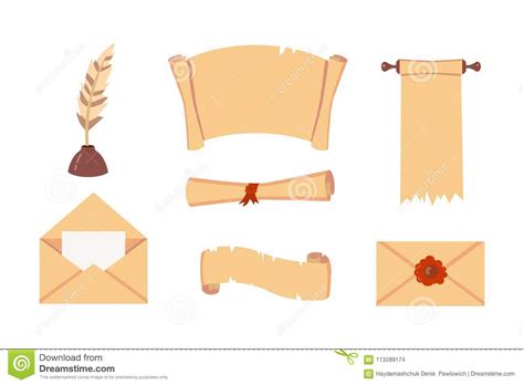 Old Paper Scroll Vector Set Retro Document Script With