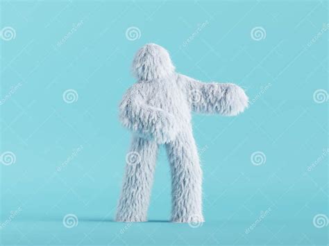 3d Render White Hairy Yeti Stands Furry Bigfoot Toy Funny Winter Monster Cartoon Character