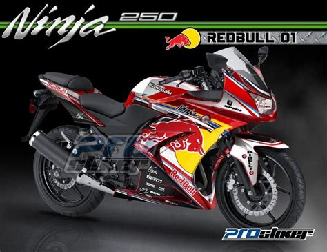 Modifikasi Ninja 250 Karbu Warna Merah Decal Modif REDBULL 01 Merah