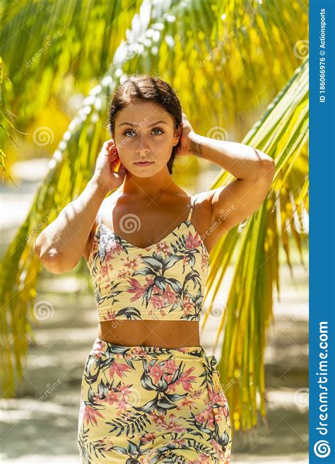 A Lovely Brunette Model Enjoys The Weather While On Vacation In The YucatÃ¡n Peninsula Near
