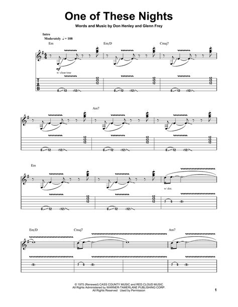 Eagles One Of These Nights Sheet Music Notes Download Printable Pdf