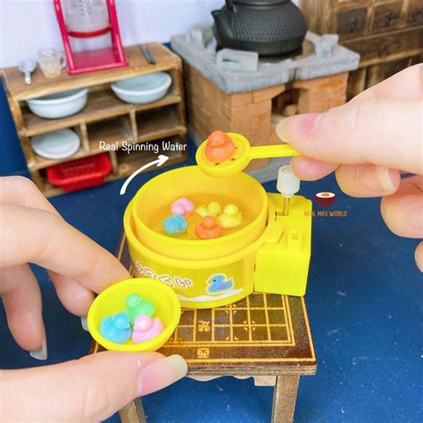 Miniature Real Water Spinning Duck Scooping Toy Real Mini World Diy