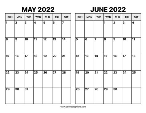 Printable Monthly Calendar June 2022