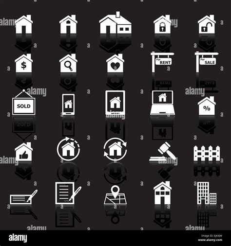 Real Estate Icons With Reflect On Black Background Stock Vector Stock