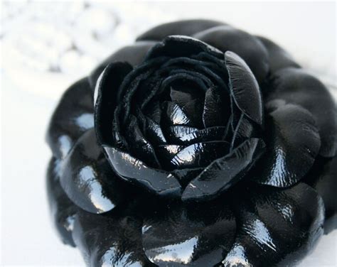 Black Patent Leather Camellia Flower Brooch Hairclip Floral Etsy