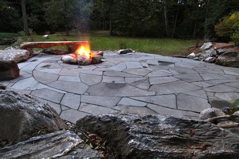 Natural Flagstone Patio And Fire Pit Indian Run Landscaping
