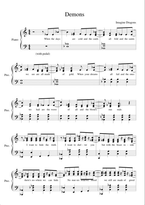 Piano reduction sheet music by imagine dragons, : Imagine Dragons - Demons - Piano Tutorial - Payhip