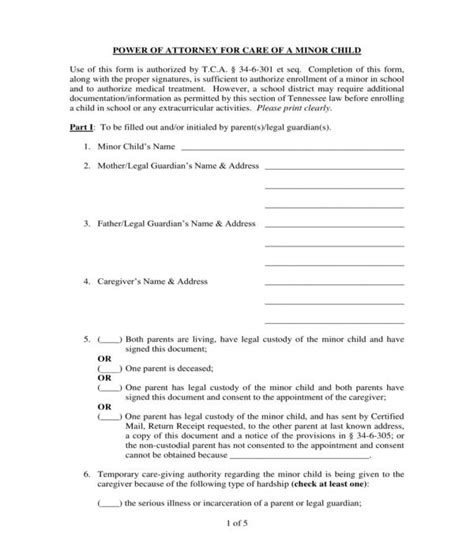 Free 5 Minor Child Power Of Attorney Forms In Pdf Ms Word