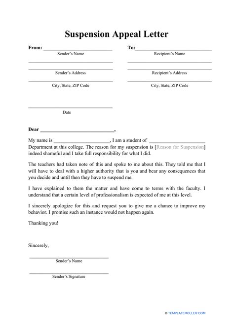 Suspension Appeal Letter Template Download Printable Pdf Templateroller