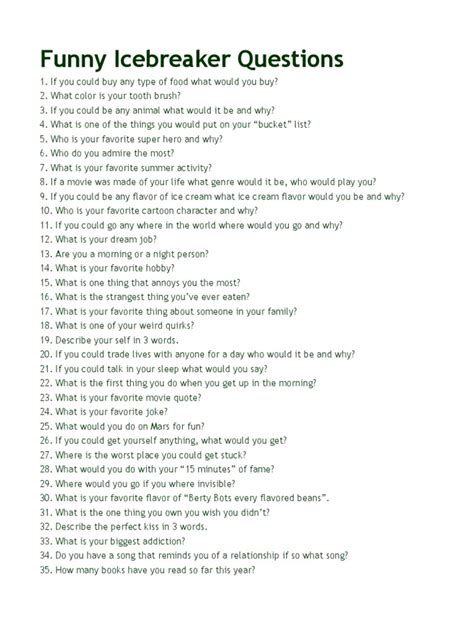 100 funny questions leisure