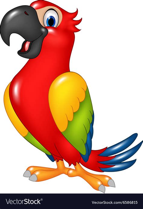 Cartoon Funny Parrot Isolated On White Background Vector Image