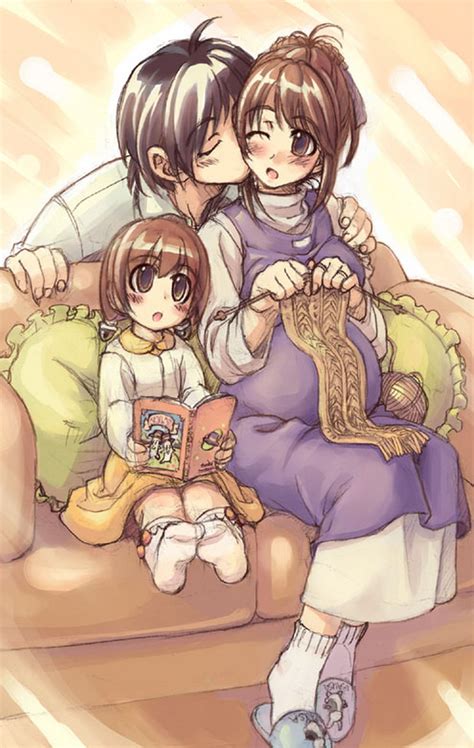 Safebooru 1boy 2girls Age Difference Black Hair Blush Book Brown Eyes