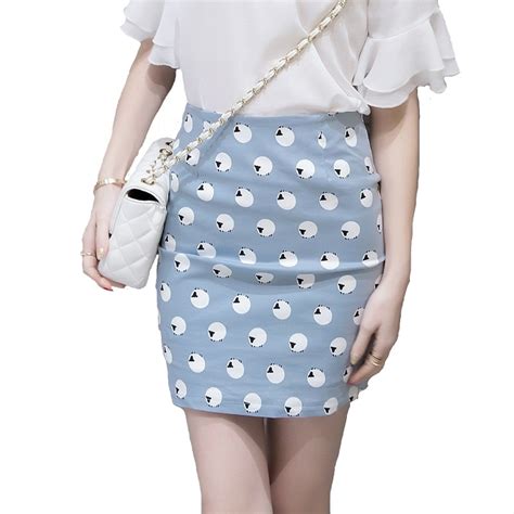 Women Summer Spring Spot Skirt Sexy Mini Pencil Short Tight Skirts Korean Cotton Mix Slim Blue