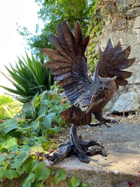 Wingspread Tallons Out Owl Solid Bronze Avant Garden Bronzes