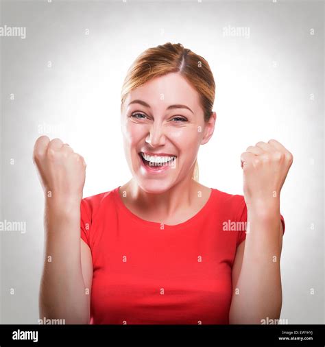 Blonde Woman Celebrating Success Stock Photo Alamy