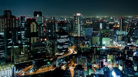 Illuminated Japan Urban Skyline Downtown Cityscape High Angle View