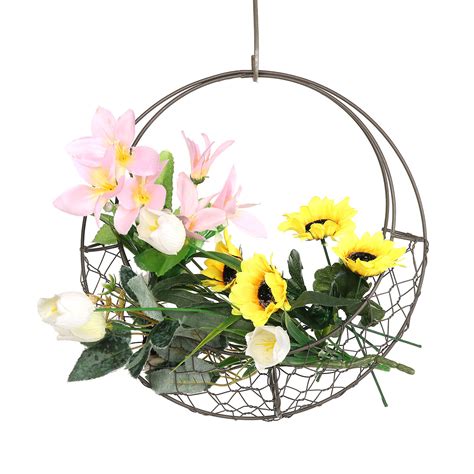 Flower Basket Wrought Iron Wreath Wire Round Succulent Hanging Wall
