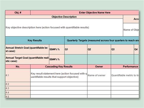 Excel Of Objectives And Key Resultsxlsx Wps Free Templates