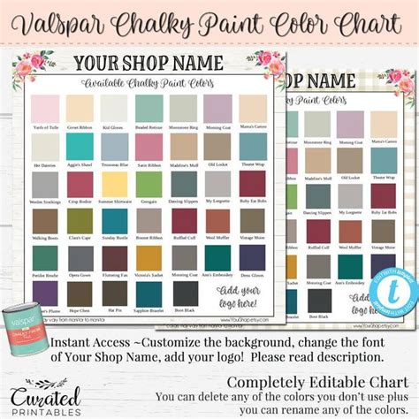 Valspar Chalky Color Chart Custom Color Chart Diy Chalk Etsy Paint