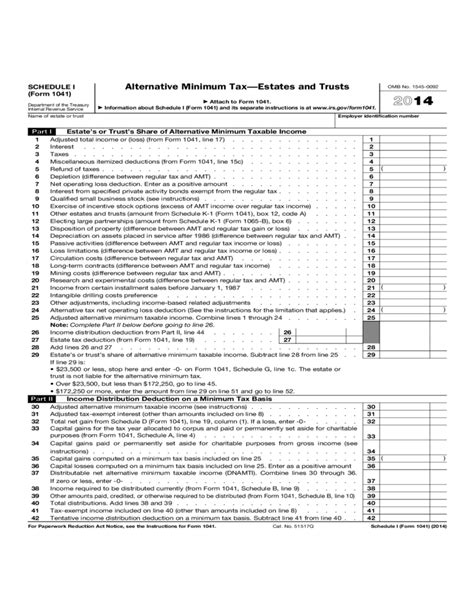 Form 1041 Schedule I Alternative Minimum Tax Estates And Trusts