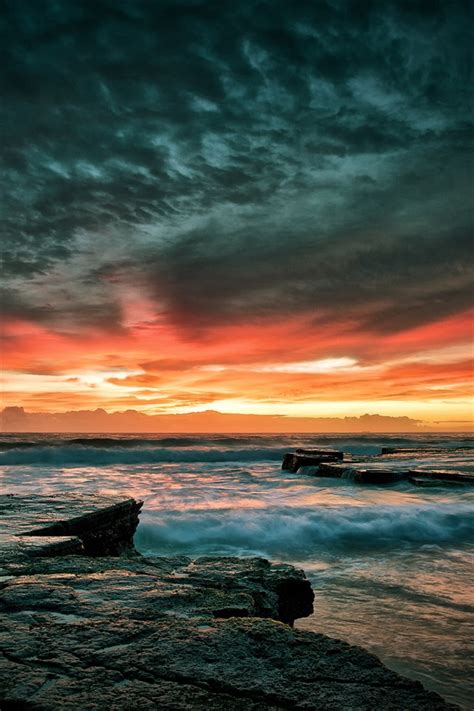Sunset Sea Sky Stones Waves Dusk Iphone Wallpaper 640x960 Iphone