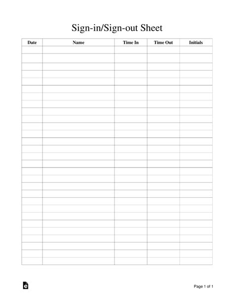 Free Sign In And Out Sheet Template Printable Template Free