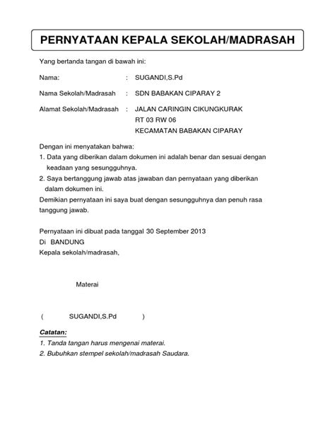 Contoh Surat Pernyataan Kepala Sekolah Membutuhkan Guru ...