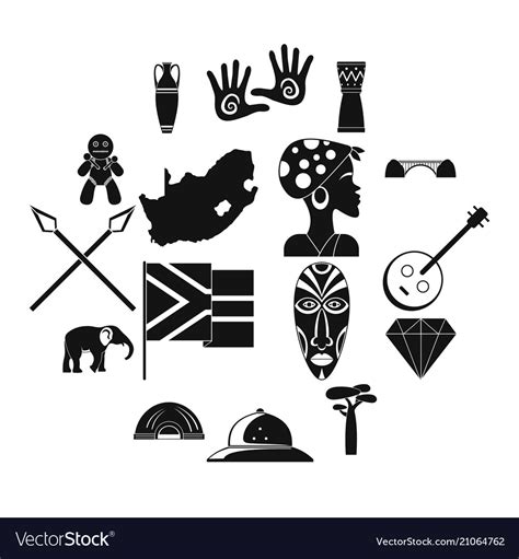 South Africa Travel Icons Set Simple Style Vector Image