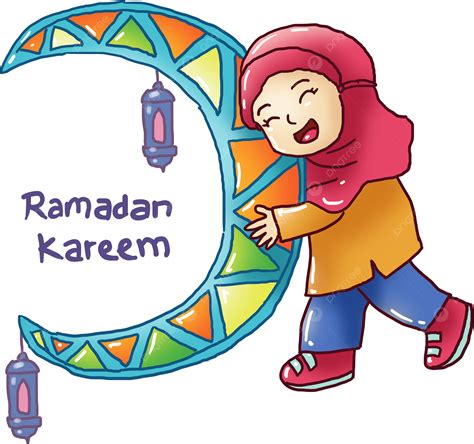 Colorida Luna De Ramadán Con Niños Felices Png Ramadán Ramadhan